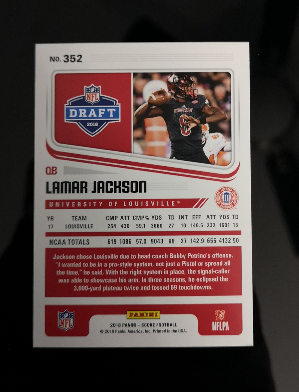 2018 Panini Score Lamar Jackson Rookie RC Card 352 Louisville Mint