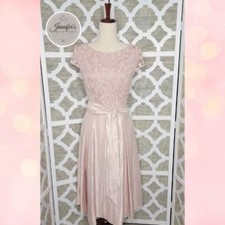 Adrianna Papell Blush Pink Shimmer Side Panel Tuck Embroidered Bodice Dress 12