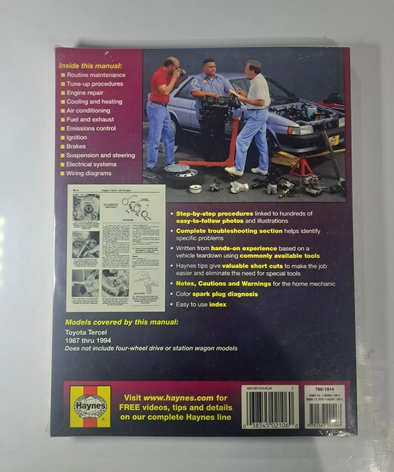 Haynes Repair Manual 92085 Toyota Tercel 1987 Thru 1994 - Image 2 of 2