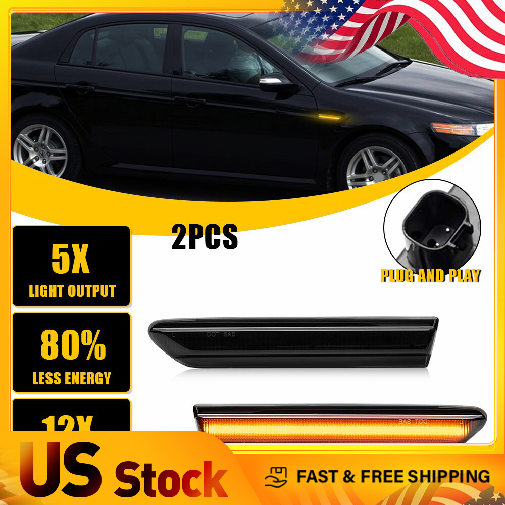 2x LED Amber Front Side Marker Signal Lights Smoke Lens For 45755 Acura