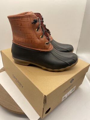 Sperry Womens Saltwater Croc Emboss Red Ankle Duck Boot Size