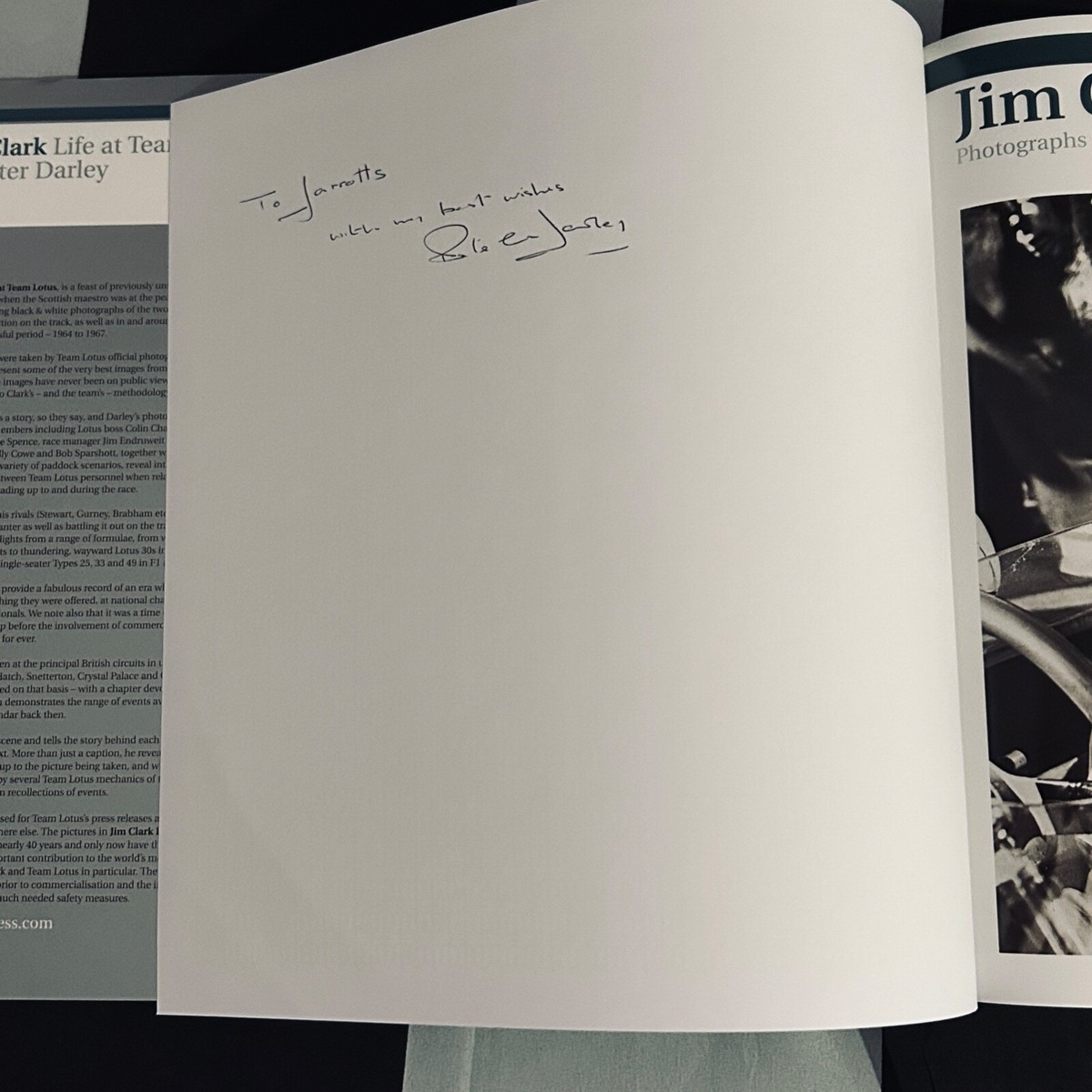 JIM CLARK LIFE AT TEAM LOTUS BOOK SIGNED PETER DARLEY LOTUS GP F1 