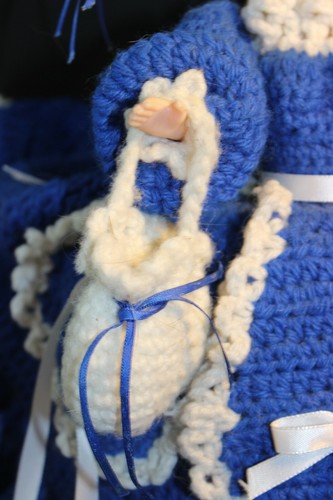 Vintage CRAFT Doll 14" Plastic - Dressed in Crochet Dress Royal Blue Hoop Dress - Picture 3 of 8