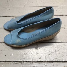 VTG Famolare USA Blue Canvas Slip On Slide Open Toe Sisal Wedge Heel 60 8M