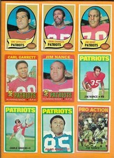 1970 - 1972 Topps New England Patriots 9 card lot Cappelletti Nance Garrett Hunt