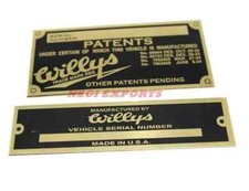 Set targa dati brevetti numero di serie veicolo per Jeep Willys vintage ottone