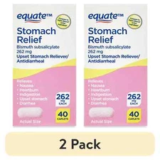 (2 pack) Equate Bismuth Caplets for Upset Stomach and Diarrhea Relief, 262mg, 40