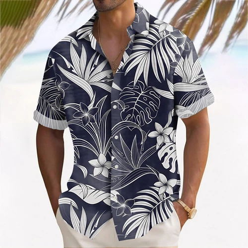 Men's Hawaiian Shirts Mens Floral Printed Button Down Short Sleeve Casual Shirts - Picture 28 of 42