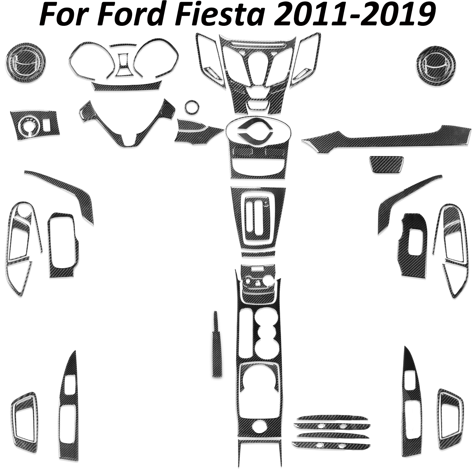 70Pcs Real Carbon Fiber Full Kits Interior Cover Trim For Ford Fiesta 2011-2019