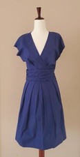 PRADA blue cotton dress, faux wrap dress, v neck knee length dress, Medium size
