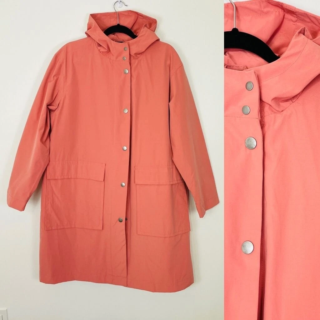 A New Day Women s Rain Coat Medium Long Jacket Hooded Coral Pink