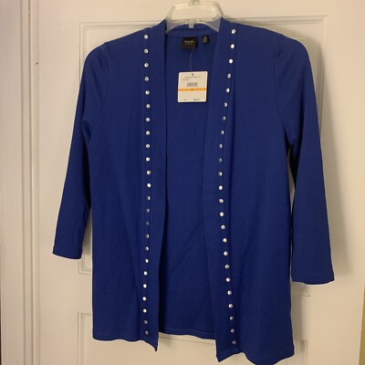 Rafaella Studio Silver Studs Sz Small Sapphire Blue Open Front 3/4 Sleeves NWT