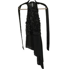 NY&C Sexy Fun Little Black Dress Asymmetrical Butterflies sleeveless Preloved L 