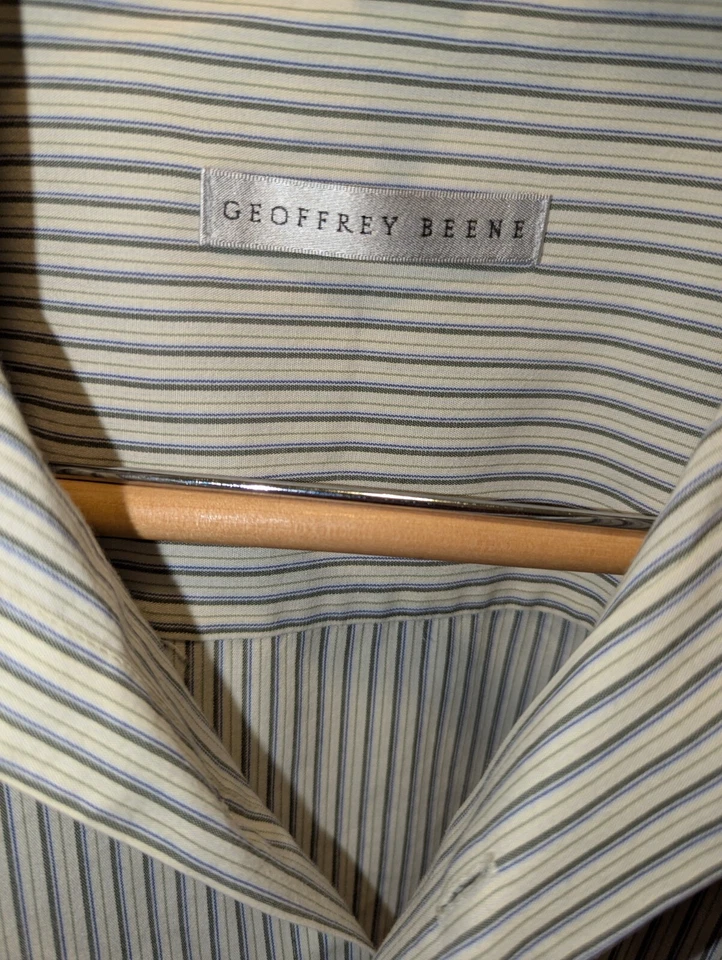 Camisa Geoffrey Beene Talla M Manga Larga Marfil Rayas 15.5 34/35 Sin Arrugas Para Hombre Foto 2 de 4