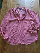 Banana Republic Chiffon Blouse Size M Coral Pink Abstract Top Tie Shirt