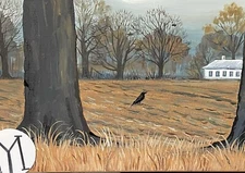 ACEO PRINT OF PAINTING RYTA HALLOWEEN Salem Folk Art Farm Landscape Crow Fall 🍂