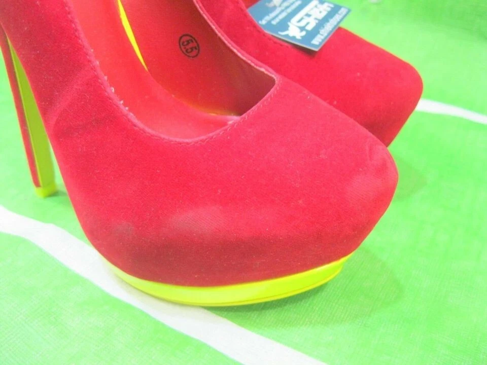 Zapatos ROJOS/AMARILLOS 6" TACÓN DE AGUJA 2" PLATAFORMA PUNTA REDONDA MUJERES talla 5.5 Foto 4 de 4