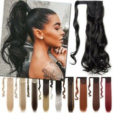 Thick Hairpiece Natural Ponytail Wrap Around Pony Tail Fake Hair Extension Black