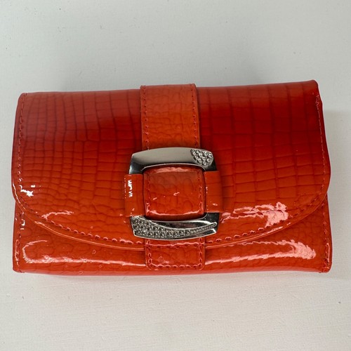Orange Leather Croc Embossed Leather Wallet Silver Hardwear Purchased In Italy - Picture 8 of 14