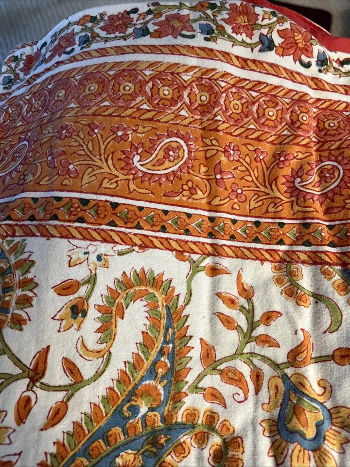 POTTERY BARN Runner - 18x108- Cream, Orange Olive And Turquoise Paisley - Image 3 of 4