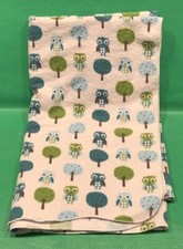 Owls Trees Teal Aqua Blue Green Brown Flannel Baby Blanket 33-1/4  x40  