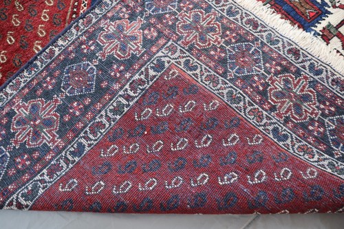 5x7 Qashqaai Tribal Wool Rug - Vintage Geometric Medallion Design - Red & Navy - - Picture 11 of 11