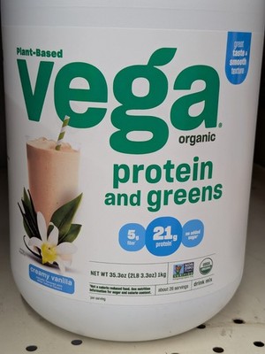Vega Plant-Based Protein + Greens Powder USDA Organic Vegan Vanilla 35.3 oz