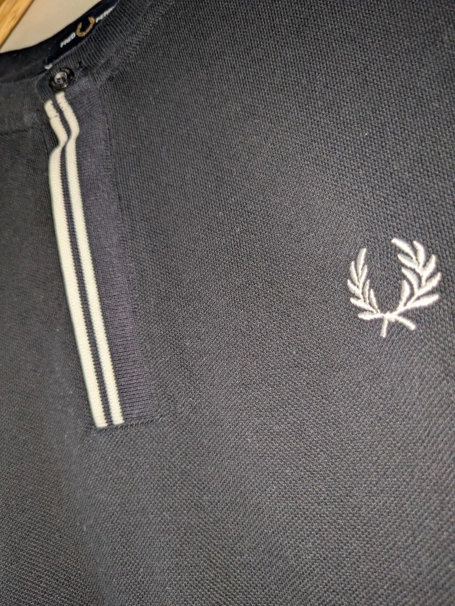 Fred Perry Polo Henley Manga Larga Rayas Negro Algodón Talla M