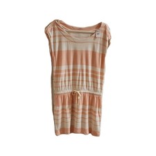 LOFT Peach White Striped Knit Stretch Sheath Dress Scoop Neck Sleeveless S