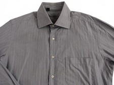 The Difference Uomo Men's 100 Cotton Button Down Gray Striped Shirt - 16 L