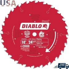 Diablo Ripping Blade 10in 24T Carbide Saw Blade 5/8in Arbor High Performance Red