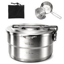 18/10 Stainless Steel Camping Pot, 1.5 Quart Food Grade Small Pot with Lid, L...