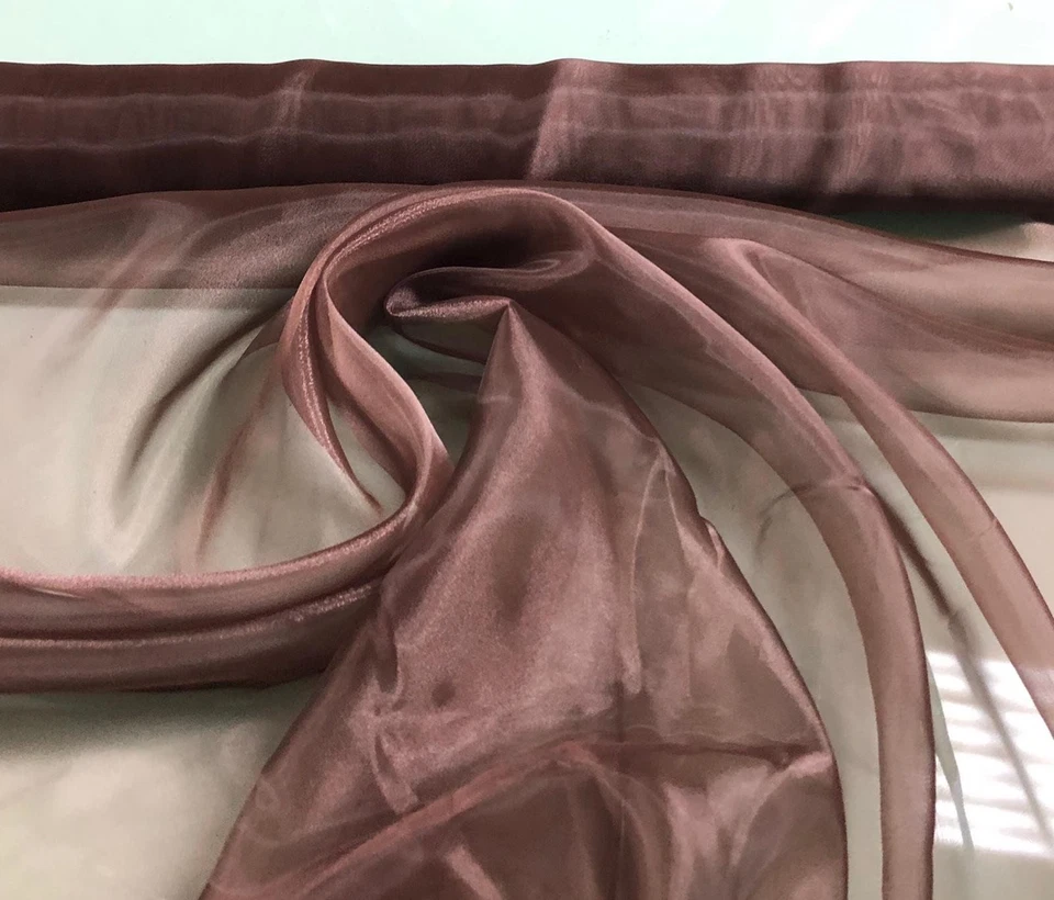 Poly organza fabric beautiful chocolate brown sold by the yard - Image 2 of 4