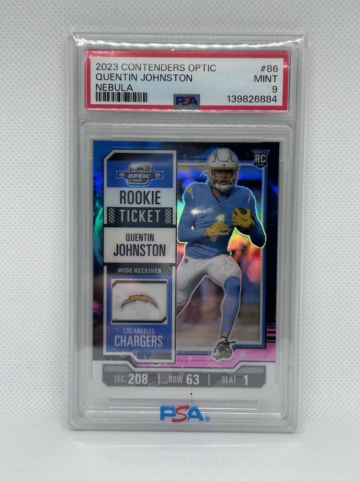 2023 Quentin Johnston Rookie Contenders Optic Nebula /2 PSA 9