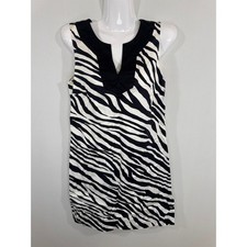 Michael Kors Black White Zebra Print Sleeveless Shift Dress Womens 6 Mini Dress
