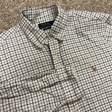 Polo Ralph Lauren Button Down Shirt Mens L White Navy Windowpane Classic Fit