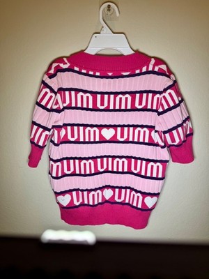 Miu Miu Pink Logo Heart Knit Cardigan Top Short Sleeve Women's