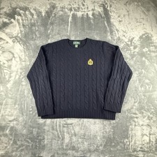 Vintage Lauren Ralph Lauren Sweater Navy Lambswool Cable Knit Crest Size Large