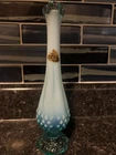 Vtg Fenton Ice Blue Opalescent Hobnail Swung Glass Bud Vase GLOWS