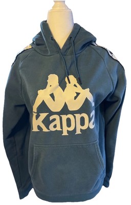 Sm Kappa Sweatshirt Teal Green Big Logo Graphic  Drawstring Hoodie Tape Sleeve