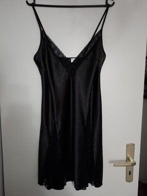 Satin Negligé schwarz Gr. 38 Venus Spitze verstellbare Träger