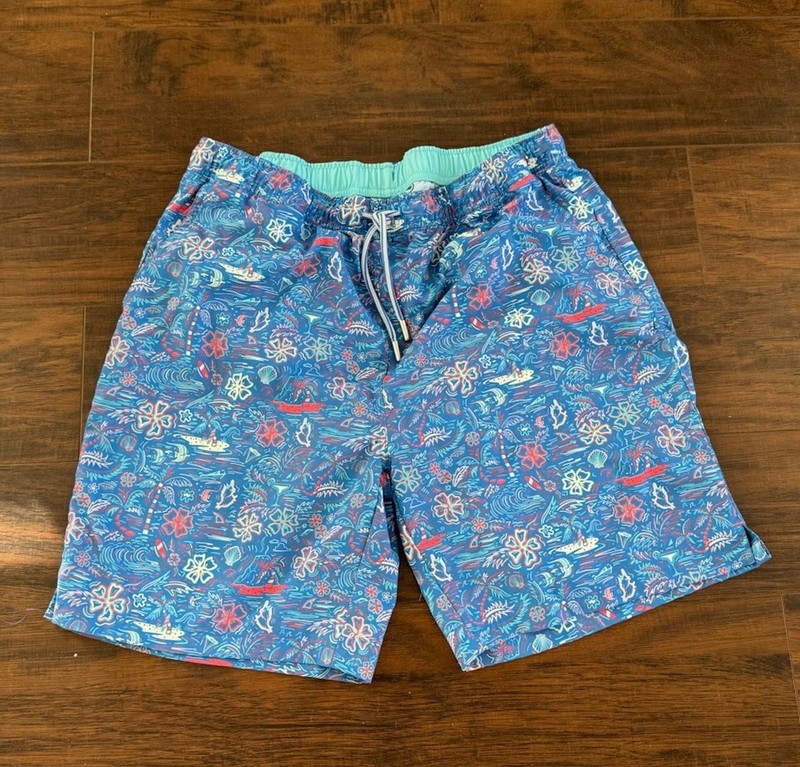 Peter Millar Seaside Collection Swim Trunks Mens L Lined Drawstring Island Print
