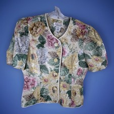 Vintage Talbots Floral 2 Piece Skirt Suit Size 8 Pink Floral Covered Buttons USA