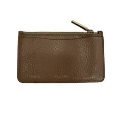 Cuyana Beige Pebbled Leather Zip Top Slim Card Holder Wallet