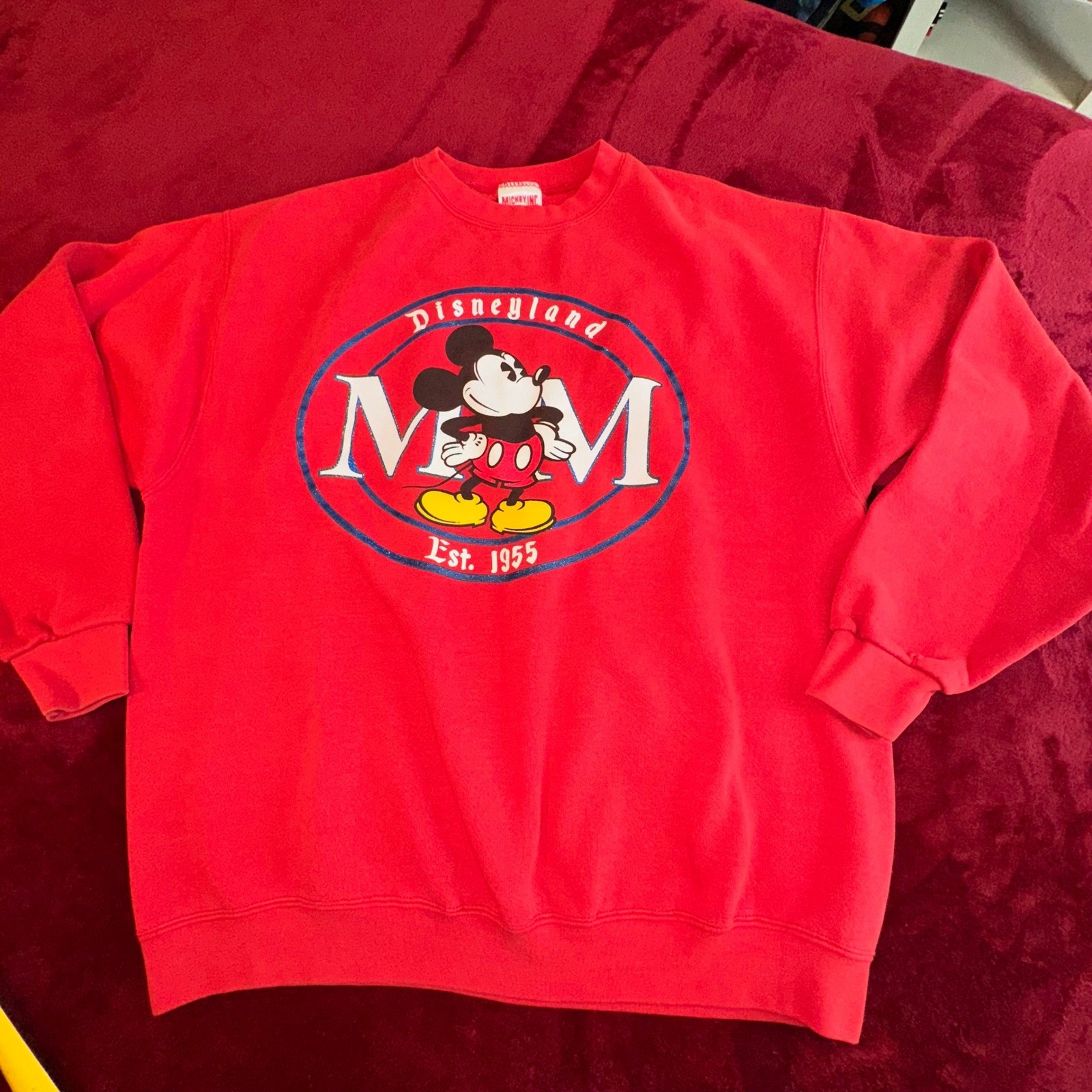 Vintage Mickey Inc Disneyland Sweatshirt Red Mickey Mouse Est 1955 Made in USA L