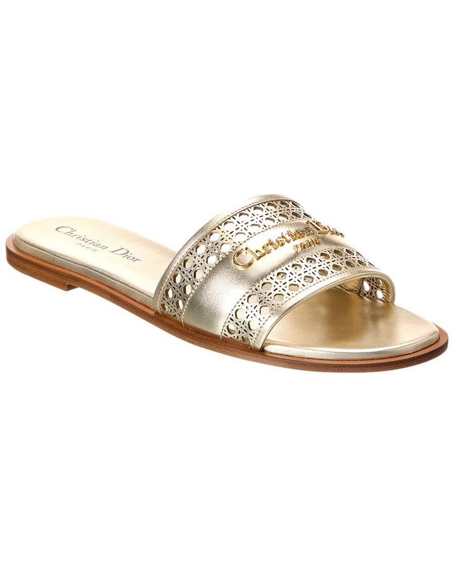DIOR DLANE D-LANE Micro Cannage Metallic Leather Flat Slide Mules