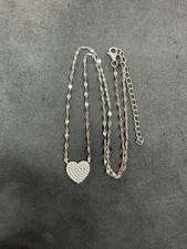 2.1g Vintage Sterling Silver 925 CZ Heart Necklace 16”-18” Jewelry lot T