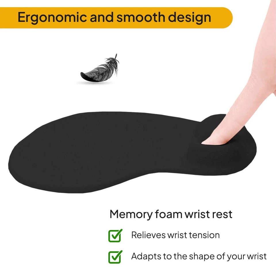 Mouse Pad Tappetino Desing Ergonomico Poggia-Polso in Silicone Gel Nero - Immagine 3 di 4