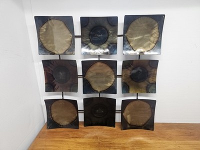 Metal Sculpture Wall Hanging Art 3D Burnt Metal Abstract Brutalist 26'' x 26''