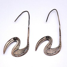 Vintage Pelican Bird Sterling Silver Dangle Earrings Long Hook